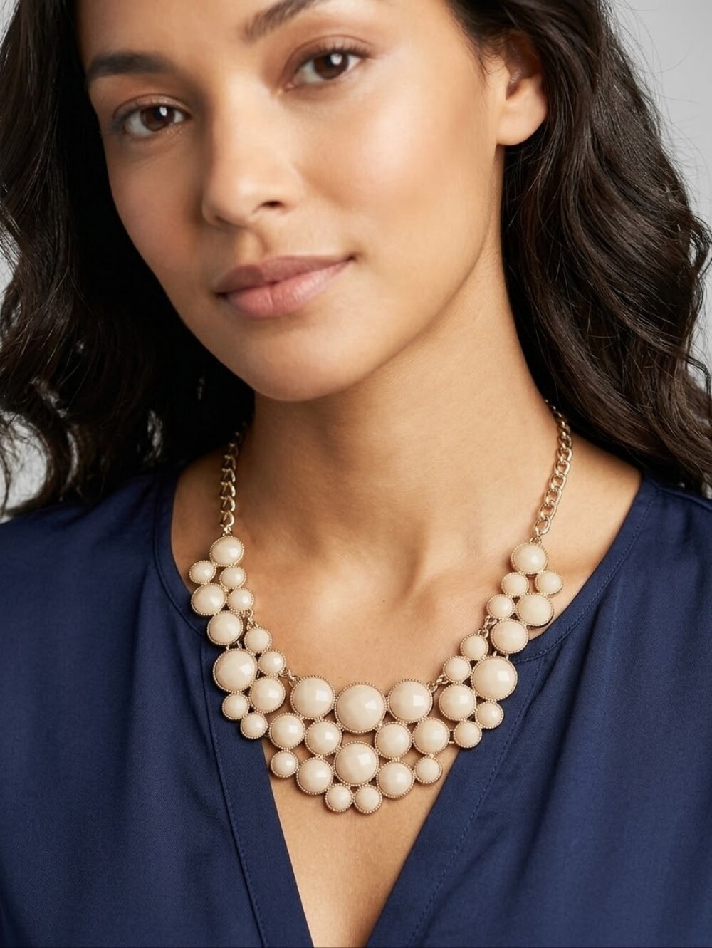 NECKLACE BEADED CREAM & GOLD FASHION‎ JEWELRY